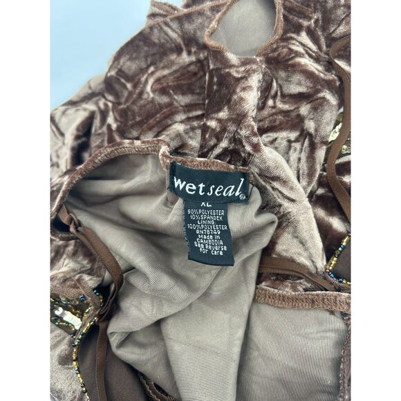 VTG Y2K Wet Seal Gold Brown Mesh Velour Sequin Beaded Cami Size XL Tank Top - Picture 4 of 5